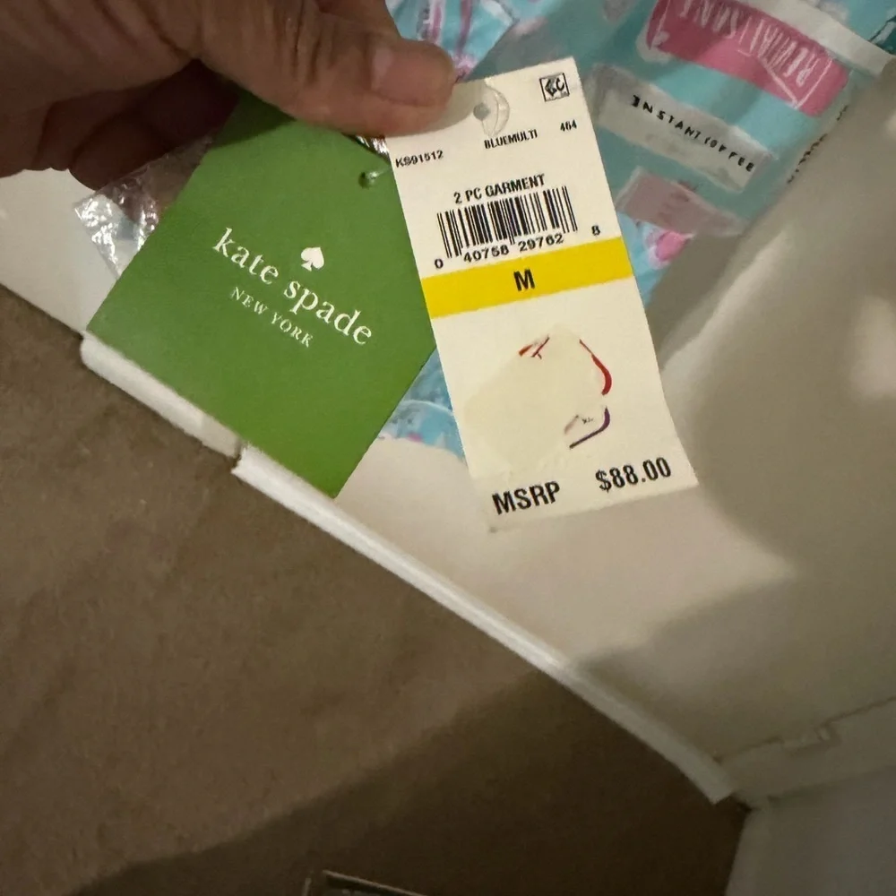Kate Spade Aqua and Pink Print Pajama Top